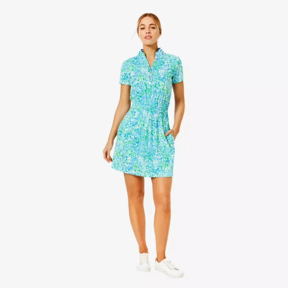 UPF 50+ Luxletic Love Active Dress in Hydra Blue Dandy Lions size large